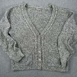 Vintage Objectives Knit Cardigan Sweater Women's X-Large Gray Granny V-Neck